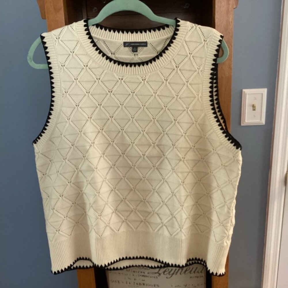 Women's Cream with Black trim Sweater Vest